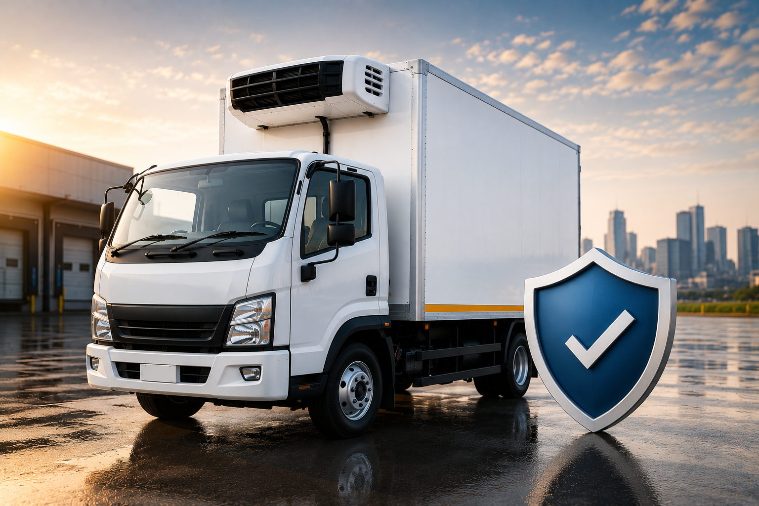 Reefer truck transporting temperature sensitive goods protected by cold chain logistics insurance